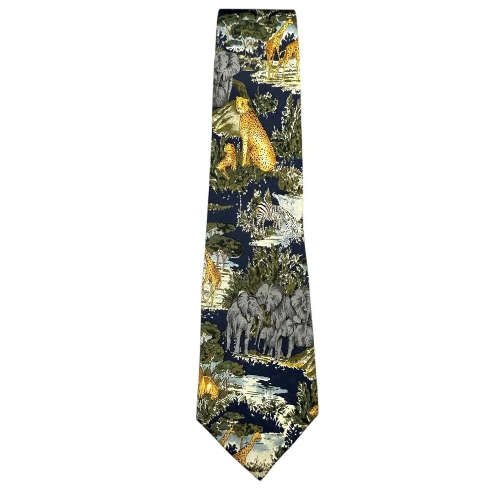Van Heusen Vintage 100% Silk Dress Tie‎ Animal Safari Jungle Pattern 58